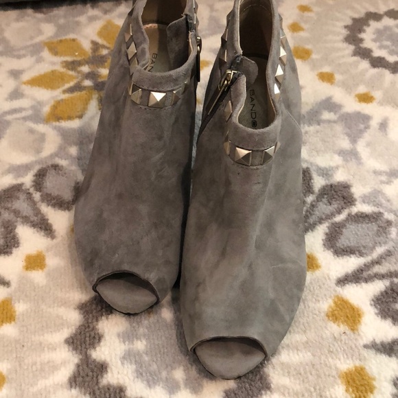 Grey, suede, open toe booties with studs - Picture 2 of 3